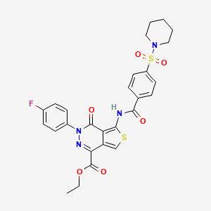 molecular formula C27H25FN4O6S2 B2464517 ethyl 3-(4-fluorophenyl)-4-oxo-5-[4-(piperidine-1-sulfonyl)benzamido]-3H,4H-thieno[3,4-d]pyridazine-1-carboxylate CAS No. 851949-88-7