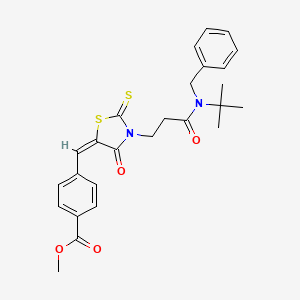 molecular formula C26H28N2O4S2 B2464520 (E)-methyl 4-((3-(3-(benzyl(tert-butyl)amino)-3-oxopropyl)-4-oxo-2-thioxothiazolidin-5-ylidene)methyl)benzoate CAS No. 333435-82-8