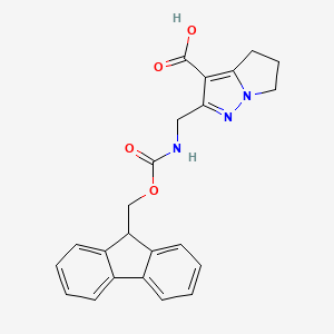 molecular formula C23H21N3O4 B2464527 2-[(9H-Fluoren-9-ylmethoxycarbonylamino)methyl]-5,6-dihydro-4H-pyrrolo[1,2-b]pyrazole-3-carboxylic acid CAS No. 2375268-26-9