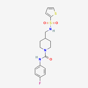 molecular formula C17H20FN3O3S2 B2464560 N-(4-fluorophenyl)-4-((thiophene-2-sulfonamido)methyl)piperidine-1-carboxamide CAS No. 1235288-57-9
