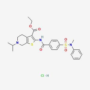 molecular formula C27H32ClN3O5S2 B2464604 ethyl 2-{4-[methyl(phenyl)sulfamoyl]benzamido}-6-(propan-2-yl)-4H,5H,6H,7H-thieno[2,3-c]pyridine-3-carboxylate hydrochloride CAS No. 1215853-28-3