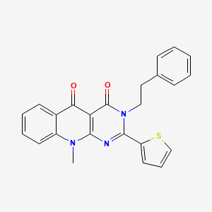 molecular formula C24H19N3O2S B2464637 10-methyl-3-phenethyl-2-(thiophen-2-yl)pyrimido[4,5-b]quinoline-4,5(3H,10H)-dione CAS No. 896073-58-8