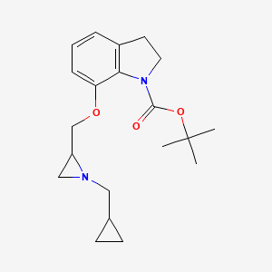molecular formula C20H28N2O3 B2464656 Tert-butyl 7-[[1-(cyclopropylmethyl)aziridin-2-yl]methoxy]-2,3-dihydroindole-1-carboxylate CAS No. 2418728-94-4