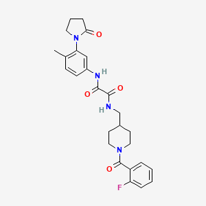 molecular formula C26H29FN4O4 B2464667 N'-{[1-(2-fluorobenzoyl)piperidin-4-yl]methyl}-N-[4-methyl-3-(2-oxopyrrolidin-1-yl)phenyl]ethanediamide CAS No. 1286726-17-7