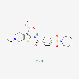 molecular formula C25H34ClN3O5S2 B2464706 Methyl 2-(4-(azepan-1-ylsulfonyl)benzamido)-6-isopropyl-4,5,6,7-tetrahydrothieno[2,3-c]pyridine-3-carboxylate hydrochloride CAS No. 1215513-59-9