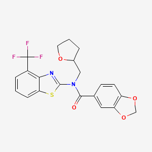 molecular formula C21H17F3N2O4S B2464717 N-((tetrahydrofuran-2-yl)methyl)-N-(4-(trifluoromethyl)benzo[d]thiazol-2-yl)benzo[d][1,3]dioxole-5-carboxamide CAS No. 1396871-43-4