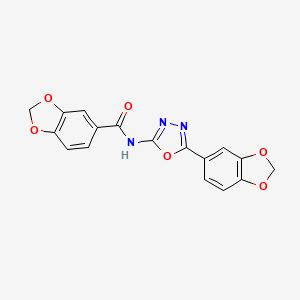 molecular formula C17H11N3O6 B2464731 N-(5-(benzo[d][1,3]dioxol-5-yl)-1,3,4-oxadiazol-2-yl)benzo[d][1,3]dioxole-5-carboxamide CAS No. 922090-86-6