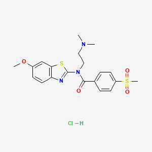 molecular formula C20H24ClN3O4S2 B2464736 N-(2-(dimethylamino)ethyl)-N-(6-methoxybenzo[d]thiazol-2-yl)-4-(methylsulfonyl)benzamide hydrochloride CAS No. 1215553-26-6