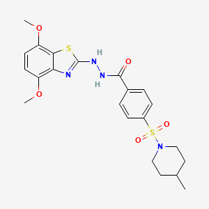 molecular formula C22H26N4O5S2 B2464773 N'-(4,7-dimethoxybenzo[d]thiazol-2-yl)-4-((4-methylpiperidin-1-yl)sulfonyl)benzohydrazide CAS No. 851988-08-4
