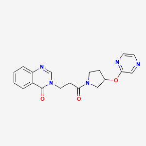 molecular formula C19H19N5O3 B2464791 3-(3-oxo-3-(3-(pyrazin-2-yloxy)pyrrolidin-1-yl)propyl)quinazolin-4(3H)-one CAS No. 2034395-82-7