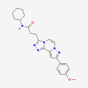 molecular formula C23H26N6O2 B2464926 N-cyclohexyl-3-(9-(4-methoxyphenyl)pyrazolo[1,5-a][1,2,4]triazolo[3,4-c]pyrazin-3-yl)propanamide CAS No. 1207003-18-6