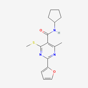 molecular formula C16H19N3O2S B2464932 N-cyclopentyl-2-(furan-2-yl)-4-methyl-6-(methylsulfanyl)pyrimidine-5-carboxamide CAS No. 1252326-89-8