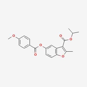 molecular formula C21H20O6 B2464939 Isopropyl 5-((4-methoxybenzoyl)oxy)-2-methylbenzofuran-3-carboxylate CAS No. 384361-55-1