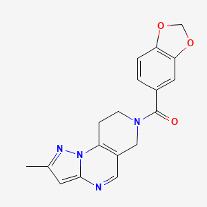 molecular formula C18H16N4O3 B2464977 11-(2H-1,3-benzodioxole-5-carbonyl)-4-methyl-2,3,7,11-tetraazatricyclo[7.4.0.0^{2,6}]trideca-1(9),3,5,7-tetraene CAS No. 1797560-73-6