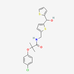 molecular formula C20H20ClNO3S2 B2464997 2-(4-chlorophenoxy)-N-((5-(hydroxy(thiophen-2-yl)methyl)thiophen-2-yl)methyl)-2-methylpropanamide CAS No. 1421498-05-6