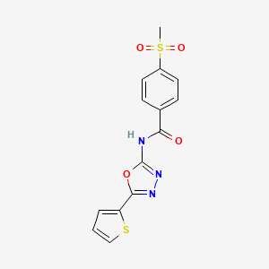 molecular formula C14H11N3O4S2 B2465013 4-methanesulfonyl-N-[5-(thiophen-2-yl)-1,3,4-oxadiazol-2-yl]benzamide CAS No. 896351-02-3