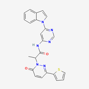 molecular formula C23H18N6O2S B2465024 N-(6-(1H-indol-1-yl)pyrimidin-4-yl)-2-(6-oxo-3-(thiophen-2-yl)pyridazin-1(6H)-yl)propanamide CAS No. 1428350-44-0