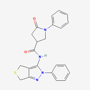 B2465074 5-oxo-1-phenyl-N-(2-phenyl-4,6-dihydro-2H-thieno[3,4-c]pyrazol-3-yl)pyrrolidine-3-carboxamide CAS No. 872596-50-4