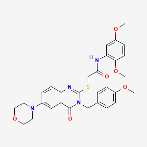 molecular formula C30H32N4O6S B2465078 N-(2,5-dimethoxyphenyl)-2-({3-[(4-methoxyphenyl)methyl]-6-(morpholin-4-yl)-4-oxo-3,4-dihydroquinazolin-2-yl}sulfanyl)acetamide CAS No. 689771-83-3