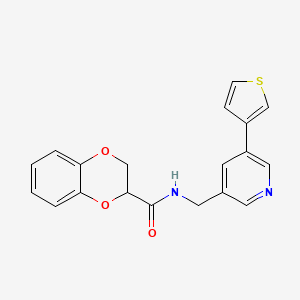 molecular formula C19H16N2O3S B2465086 N-((5-(thiophen-3-yl)pyridin-3-yl)methyl)-2,3-dihydrobenzo[b][1,4]dioxine-2-carboxamide CAS No. 1798520-53-2