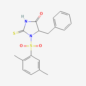 molecular formula C18H18N2O3S2 B2465097 5-Benzyl-1-((2,5-dimethylphenyl)sulfonyl)-2-thioxoimidazolidin-4-one CAS No. 1008185-93-0