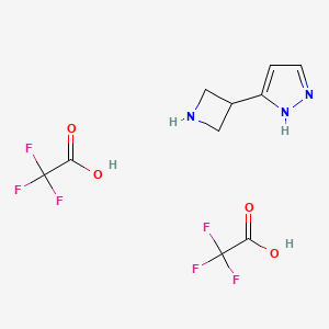 molecular formula C10H11F6N3O4 B2465106 3-(Azetidin-3-yl)-1H-pyrazole bis(2,2,2-trifluoroacetate) CAS No. 2225147-07-7