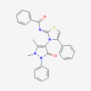 molecular formula C27H22N4O2S B2465109 N-[(2Z)-3-(1,5-dimethyl-3-oxo-2-phenyl-2,3-dihydro-1H-pyrazol-4-yl)-4-phenyl-2,3-dihydro-1,3-thiazol-2-ylidene]benzamide CAS No. 402946-18-3