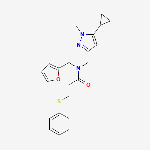 molecular formula C22H25N3O2S B2465113 N-((5-cyclopropyl-1-methyl-1H-pyrazol-3-yl)methyl)-N-(furan-2-ylmethyl)-3-(phenylthio)propanamide CAS No. 1798529-79-9