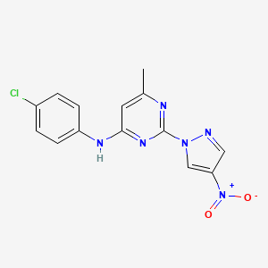 molecular formula C14H11ClN6O2 B2465124 N-(4-chlorophenyl)-6-methyl-2-(4-nitro-1H-pyrazol-1-yl)pyrimidin-4-amine CAS No. 1002042-13-8