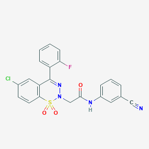molecular formula C22H14ClFN4O3S B2465153 2-[6-chloro-4-(2-fluorophenyl)-1,1-dioxido-2H-1,2,3-benzothiadiazin-2-yl]-N-(3-cyanophenyl)acetamide CAS No. 1019156-85-4