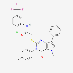 molecular formula C30H24ClF3N4O2S B2465184 N-[2-chloro-5-(trifluoromethyl)phenyl]-2-{[3-(4-ethylphenyl)-5-methyl-4-oxo-7-phenyl-3H,4H,5H-pyrrolo[3,2-d]pyrimidin-2-yl]sulfanyl}acetamide CAS No. 933220-86-1