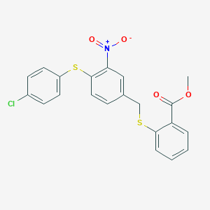 molecular formula C21H16ClNO4S2 B2465196 Methyl 2-({4-[(4-chlorophenyl)sulfanyl]-3-nitrobenzyl}sulfanyl)benzenecarboxylate CAS No. 477869-66-2
