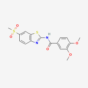 molecular formula C17H16N2O5S2 B2465202 N-(6-methanesulfonyl-1,3-benzothiazol-2-yl)-3,4-dimethoxybenzamide CAS No. 349617-85-2