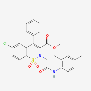 molecular formula C26H23ClN2O5S B2465298 methyl 6-chloro-2-(2-((2,4-dimethylphenyl)amino)-2-oxoethyl)-4-phenyl-2H-benzo[e][1,2]thiazine-3-carboxylate 1,1-dioxide CAS No. 1114651-19-2