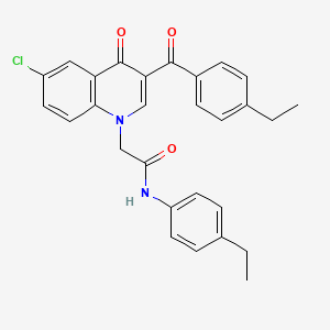 molecular formula C28H25ClN2O3 B2465373 2-[6-chloro-3-(4-ethylbenzoyl)-4-oxo-1,4-dihydroquinolin-1-yl]-N-(4-ethylphenyl)acetamide CAS No. 895645-97-3