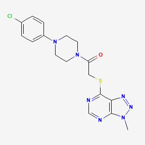 molecular formula C17H18ClN7OS B2465374 1-(4-(4-chlorophenyl)piperazin-1-yl)-2-((3-methyl-3H-[1,2,3]triazolo[4,5-d]pyrimidin-7-yl)thio)ethanone CAS No. 1058231-76-7