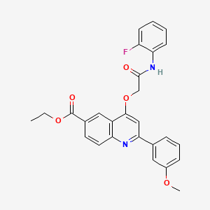 molecular formula C27H23FN2O5 B2465392 ethyl 4-{[(2-fluorophenyl)carbamoyl]methoxy}-2-(3-methoxyphenyl)quinoline-6-carboxylate CAS No. 1114870-94-8