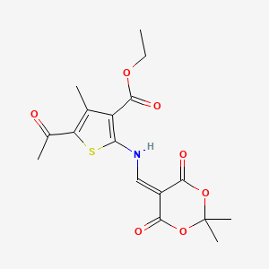 molecular formula C17H19NO7S B2465406 Ethyl 5-acetyl-2-(((2,2-dimethyl-4,6-dioxo-1,3-dioxan-5-ylidene)methyl)amino)-4-methylthiophene-3-carboxylate CAS No. 1105215-96-0