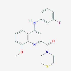 molecular formula C21H20FN3O2S B2465420 N-(3-fluorophenyl)-8-methoxy-2-(thiomorpholine-4-carbonyl)quinolin-4-amine CAS No. 1251546-79-8