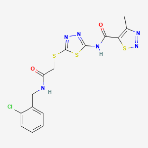 molecular formula C15H13ClN6O2S3 B2465463 N-(5-((2-((2-chlorobenzyl)amino)-2-oxoethyl)thio)-1,3,4-thiadiazol-2-yl)-4-methyl-1,2,3-thiadiazole-5-carboxamide CAS No. 1226427-05-9