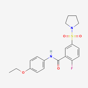 molecular formula C19H21FN2O4S B2465493 N-(4-ethoxyphenyl)-2-fluoro-5-(pyrrolidine-1-sulfonyl)benzamide CAS No. 451506-53-9