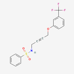 molecular formula C17H14F3NO3S B2465499 N-(4-(3-(trifluoromethyl)phenoxy)but-2-yn-1-yl)benzenesulfonamide CAS No. 1421500-90-4