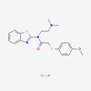 molecular formula C20H24ClN3O2S2 B2465522 N-(1,3-BENZOTHIAZOL-2-YL)-N-[2-(DIMETHYLAMINO)ETHYL]-2-[(4-METHOXYPHENYL)SULFANYL]ACETAMIDE HYDROCHLORIDE CAS No. 1216660-26-2