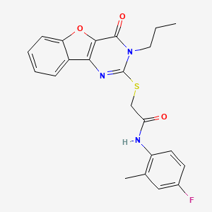 molecular formula C22H20FN3O3S B2465524 N-(4-fluoro-2-methylphenyl)-2-((4-oxo-3-propyl-3,4-dihydrobenzofuro[3,2-d]pyrimidin-2-yl)thio)acetamide CAS No. 899961-71-8