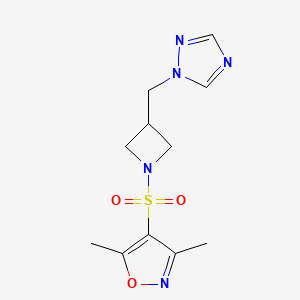 molecular formula C11H15N5O3S B2465533 4-((3-((1H-1,2,4-triazol-1-yl)methyl)azetidin-1-yl)sulfonyl)-3,5-dimethylisoxazole CAS No. 2320897-03-6