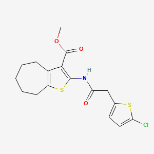 molecular formula C17H18ClNO3S2 B2465545 methyl 2-(2-(5-chlorothiophen-2-yl)acetamido)-5,6,7,8-tetrahydro-4H-cyclohepta[b]thiophene-3-carboxylate CAS No. 921840-09-7