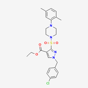 molecular formula C25H29ClN4O4S B2465549 ethyl 1-(4-chlorobenzyl)-3-{[4-(2,5-dimethylphenyl)piperazin-1-yl]sulfonyl}-1H-pyrazole-4-carboxylate CAS No. 1710202-77-9