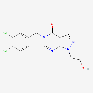 molecular formula C14H12Cl2N4O2 B2465559 5-[(3,4-dichlorophenyl)methyl]-1-(2-hydroxyethyl)-1H,4H,5H-pyrazolo[3,4-d]pyrimidin-4-one CAS No. 899756-80-0