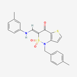 molecular formula C22H20N2O3S2 B2465617 (3Z)-1-(4-methylbenzyl)-3-{[(3-methylphenyl)amino]methylene}-1H-thieno[3,2-c][1,2]thiazin-4(3H)-one 2,2-dioxide CAS No. 894673-22-4