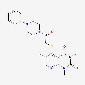 molecular formula C22H25N5O3S B2465654 1,3,6-trimethyl-5-((2-oxo-2-(4-phenylpiperazin-1-yl)ethyl)thio)pyrido[2,3-d]pyrimidine-2,4(1H,3H)-dione CAS No. 899939-97-0